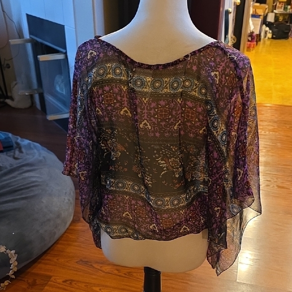 Band of Gypsies Sheer Black and Purple Blouse - Picture 3 of 4